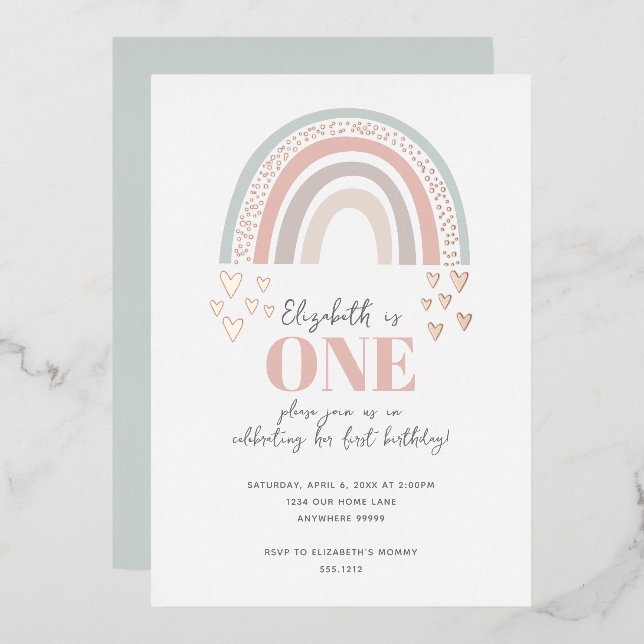 En Aluminium Invitation d'anniversaire Foil Boho Rainbow (Recto/Verso)
