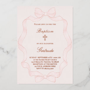 En Aluminium Invitation de baptême avec cadre ruban rose