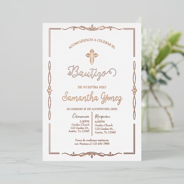 En Aluminium Invitation de baptême pour fille (Debout devant)