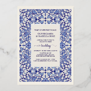 En Aluminium Invitation de mariage à l'arabesque florale bleue 