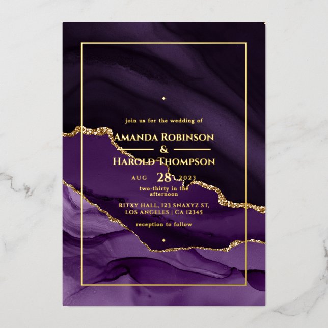 En Aluminium Invitation de Mariage à l'huile d'agate violet et  (Recto)