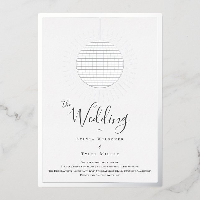 En Aluminium Invitation de Mariage de boule Disco Foil (Recto)