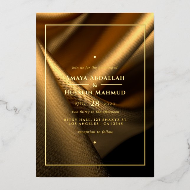 En Aluminium Invitation de Mariage de tissu doré (Recto)