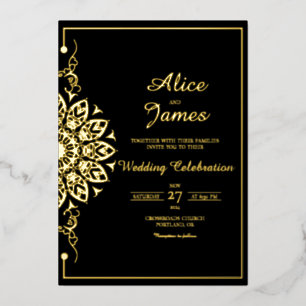 En Aluminium Invitation de mariage élégante avec mandala et feu