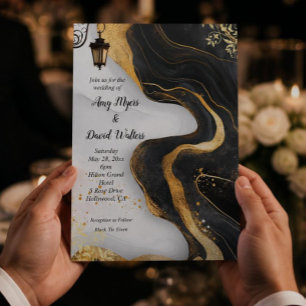 En Aluminium Invitation de mariage élégante noire et dorée