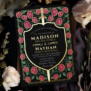 En Aluminium Invitation de mariage fantasy avec monogramme épée