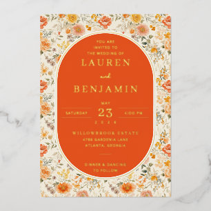 En Aluminium Invitation de mariage florale orange élégante