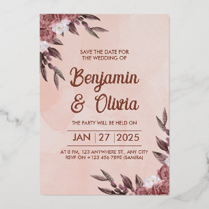 En Aluminium Invitation de mariage florale rose