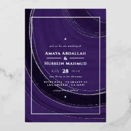 En Aluminium Invitation de Mariage Foil Agate violet et argent