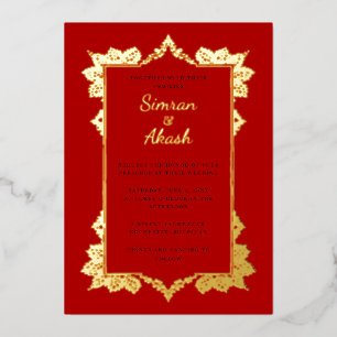 En Aluminium Invitation de mariage indien élégante rouge profon