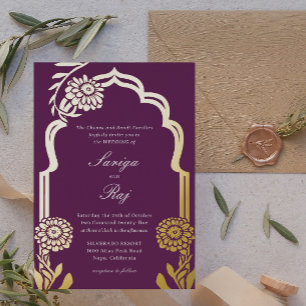 En Aluminium Invitation de mariage indien Gold Marigold
