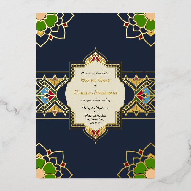 En Aluminium Invitation de mariage inspirée de l'ère moghole av (Recto)