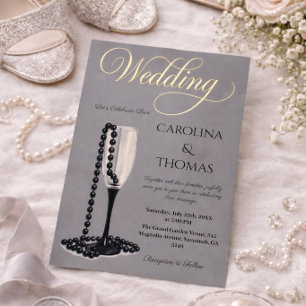 En Aluminium Invitation de mariage Or Noir Luxe Élégant
