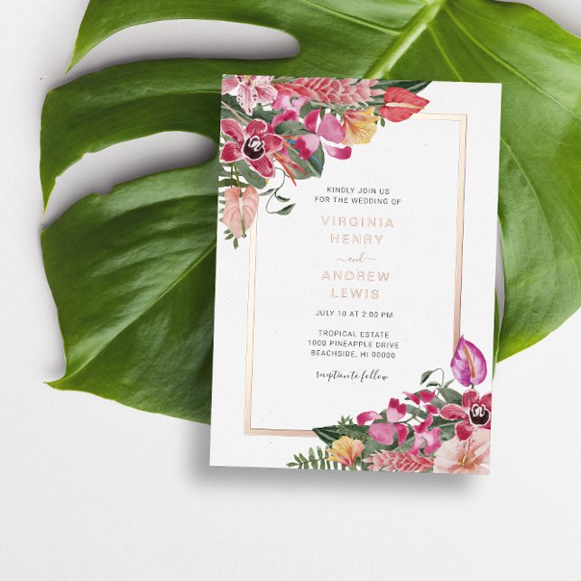 En Aluminium Invitation de Mariage tropical (Elegant Floral Tropical Wedding Foil Invitation by Painted Paperie
)