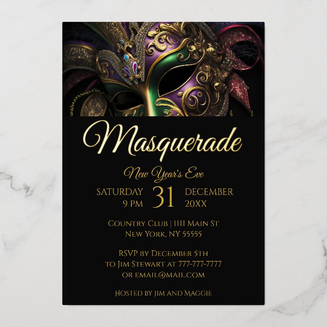 En Aluminium Invitation de masque de bal masqué dramatique (Recto)