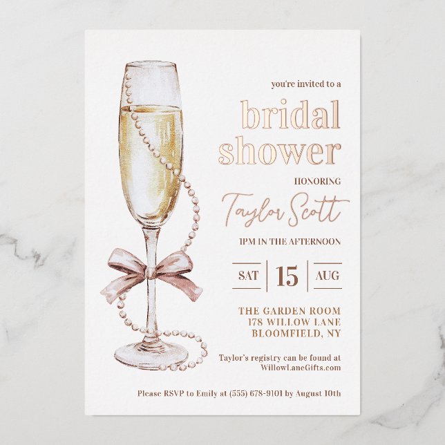 En Aluminium Invitation de Pearls et Prosecco (Recto)