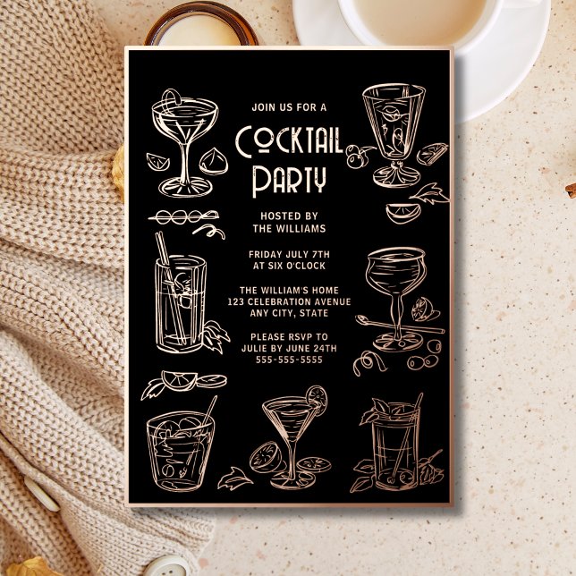 En Aluminium Invitation de soirée cocktail Élégant noir (Créateur téléchargé)