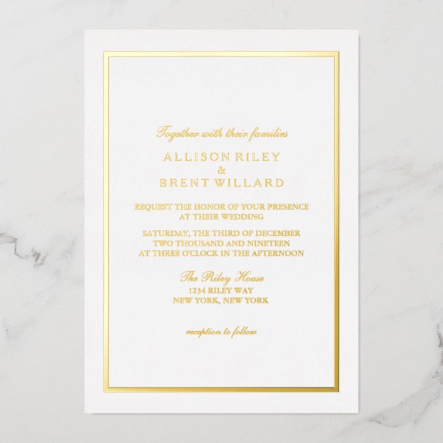 En Aluminium Invitation dorée simplement classique (Recto)