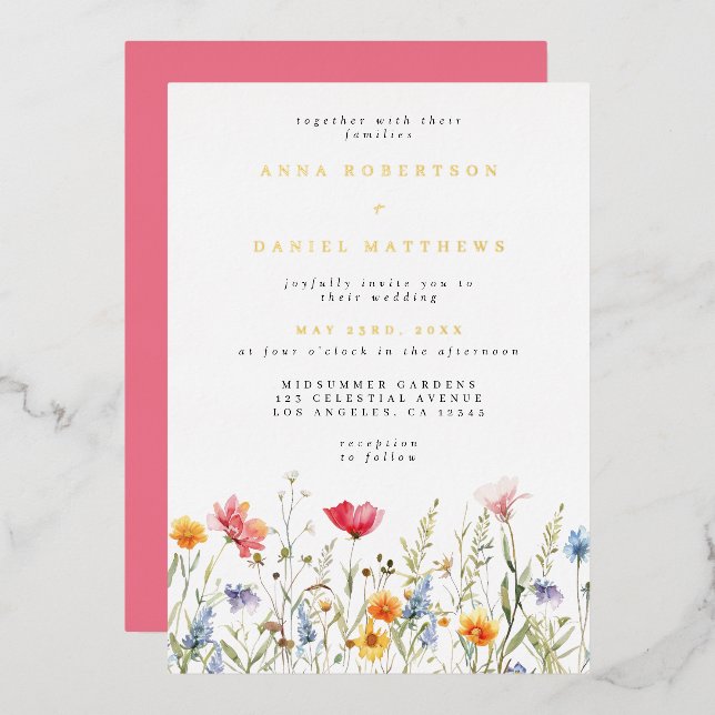 En Aluminium Invitation du Mariage fleur sauvage Foil (Recto/Verso)