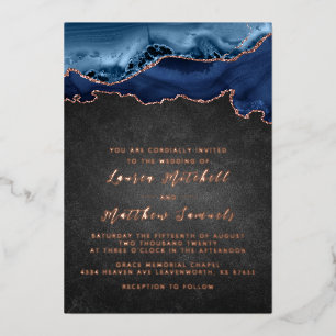 En Aluminium Invitation du Mariage Rose d'or bleu marine
