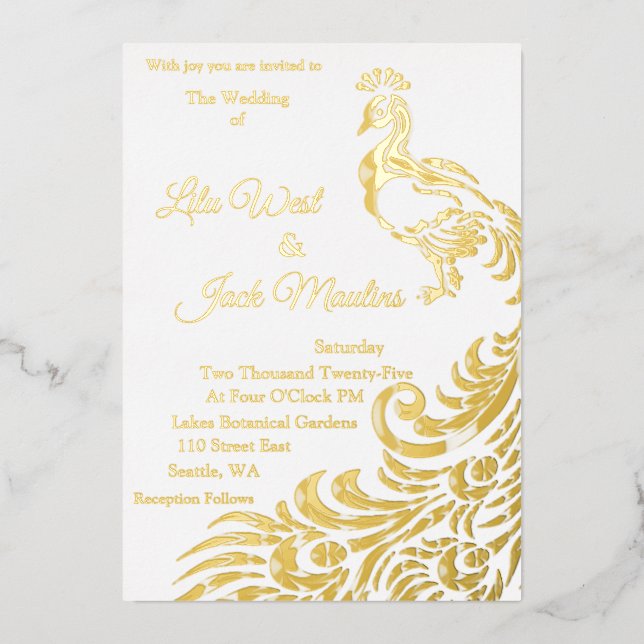 En Aluminium Invitation d'un grand Mariage de paon (Recto)