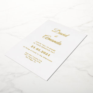 En Aluminium Invitation Elegant White et Gold Mariage Foil