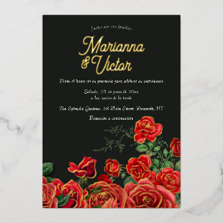 En Aluminium Invitation Elegante Boda de Rosas Foil
