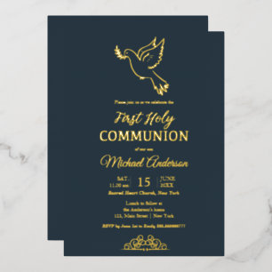 En Aluminium Invitation élégante de Communion or et bleu