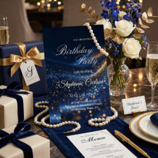 En Aluminium Invitation élégante de fête d'anniversaire bleu ma