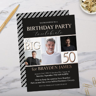 En Aluminium Invitation élégante noire et or rose pour 50e anni