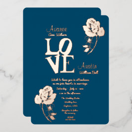 En Aluminium Invitation Floral Gold et Blue Foil