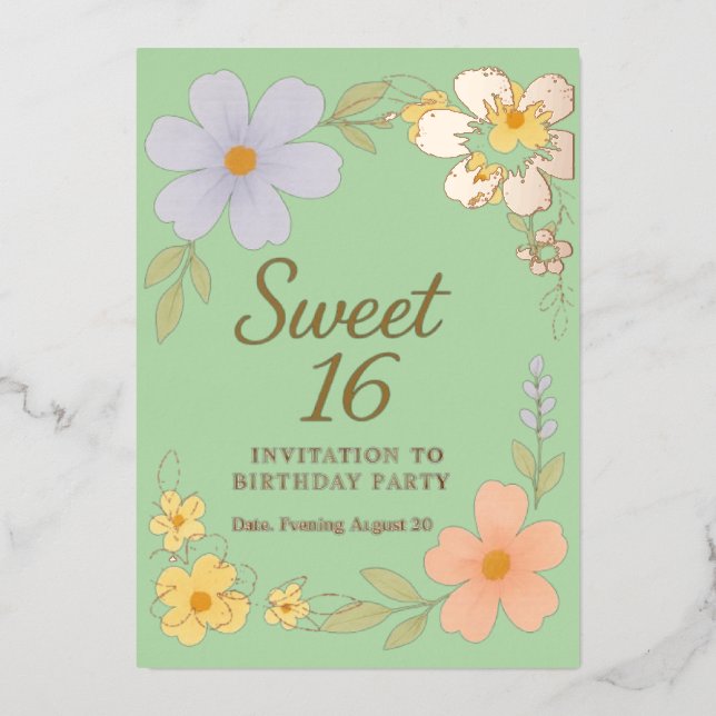 En Aluminium invitation florale pour une fête d'anniversaire sw (Recto)
