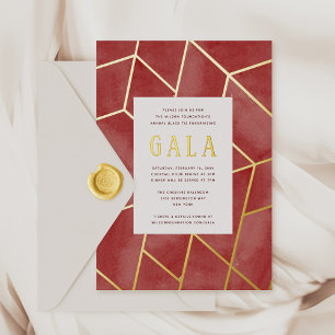 En Aluminium Invitation Gala Géométrique Rouge Gold Foil
