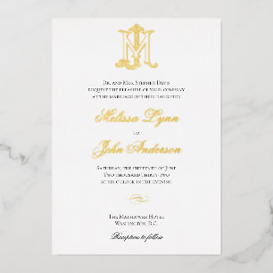En Aluminium Invitation Gold Foil JM Monogramme ou MJ Monogramm