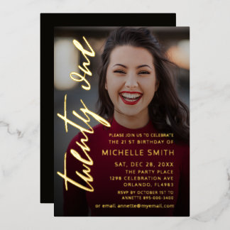 En Aluminium Invitation photo Black & Gold pour 21 ans