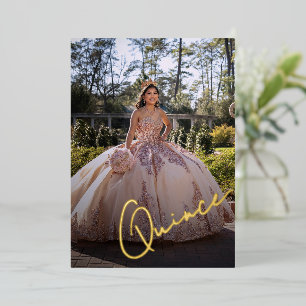 En Aluminium Invitation photo élégante rose pour Quinceañera Pr