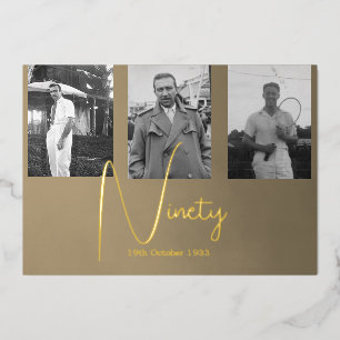 En Aluminium Invitation photo pour 90e anniversaire masculin