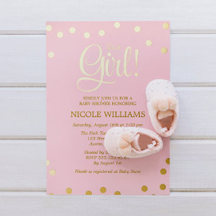 En Aluminium Invitation pour Baby Shower Fille avec Confettis R
