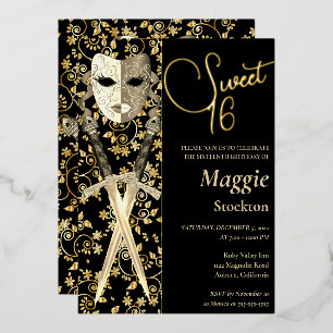 En Aluminium Invitation pour un doux 16ème anniversaire masqué