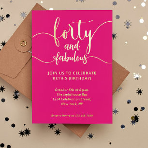 En Aluminium Invitation pour une fête d'anniversaire rose 40 an