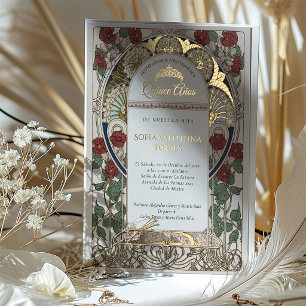 En Aluminium Invitation Quinceañera Espagnol Bourgogne Rouge Or