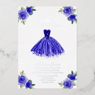 En Aluminium Invitation Quinceanera Robe Royale Bleu Floral