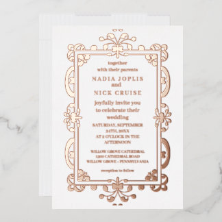 En Aluminium invitation romantique art nouveau rose or métallis