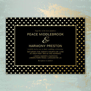 En Aluminium Love Hearts Gold Black Mariage Foil Invitation