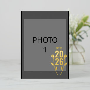 En Aluminium Mariage Black Gold Foil Photo Invitation Card