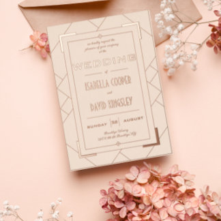 En Aluminium Modern Deco Cream and Gold I Foil Invitation