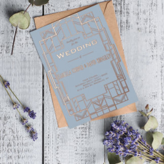 En Aluminium Modern Deco Dusty Blue I Foil Invitation