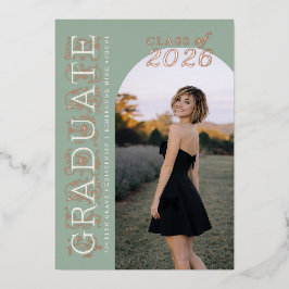En Aluminium Modern Sage Graduation Rose Gold Foil Invitation