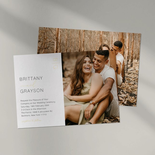 En Aluminium Moderne Design 2 Mariage photo Invitation Foil (Créateur téléchargé)