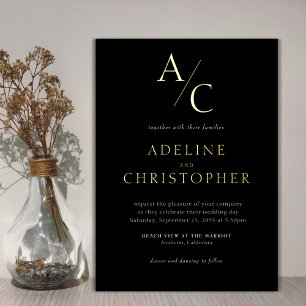 En Aluminium Monogram Modern Black White Gold Foil Invitation